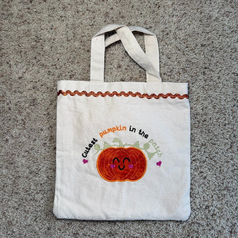 Handmade Cutest Pumpkin in the Patch Mini Canvas Embroidered Bag